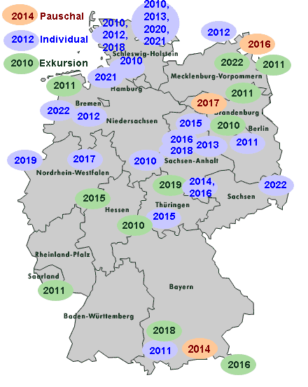 Landkarte von Deutschland mit bereisten Gebieten Landkarte von Deutschland mit bereisten Gebieten